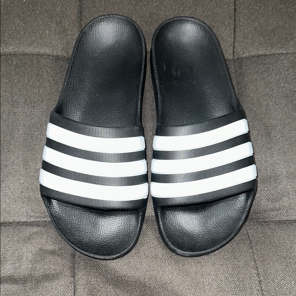 Adidas Black and White Slide Sandals Size 6Y